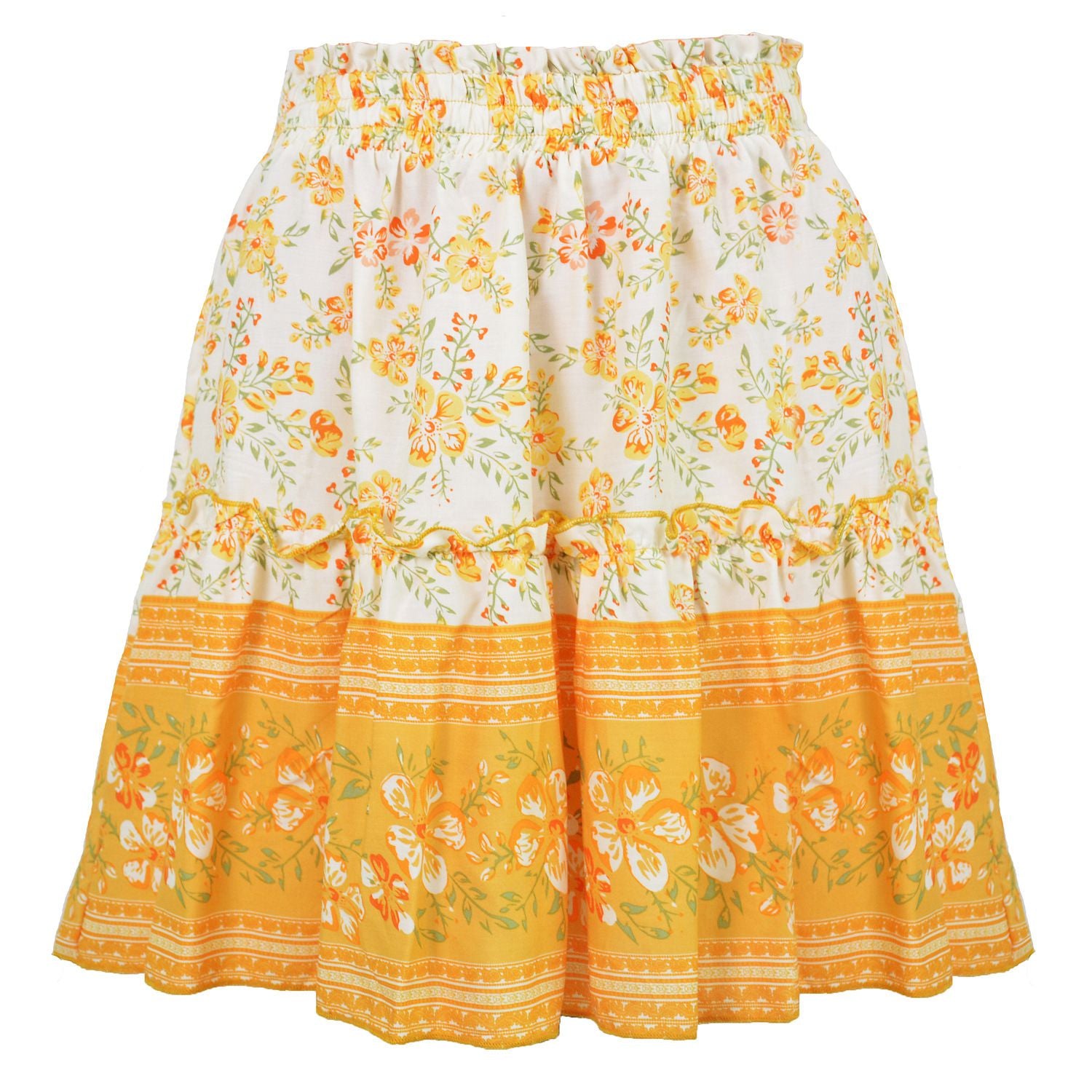 Aesthetic Hibiscus Paisley Elastic Band Boho Floral Tie Front High Waist Layered Ruffle Floral Skirt