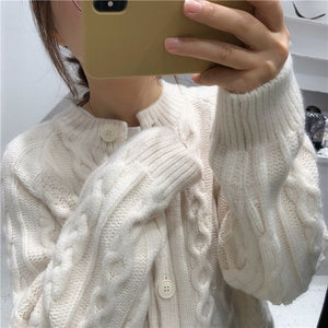 Tailored Fit Twist Braid Sweater Cable Knit Button Through Cardigan