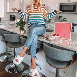 Blocked Colorful Stripes Cropped Turtleneck Sweater Long Sleeve