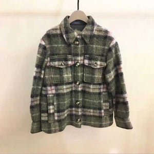 Dyed Pocket Overshirt Check Wool Blend Shirt Jacket
