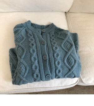 Tailored Fit Twist Braid Sweater Cable Knit Button Through Cardigan