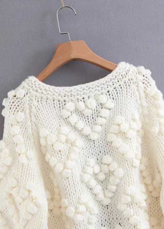 Thick Chunky Knit Pom Pom Sweater Popcorn Cardigan Jacket