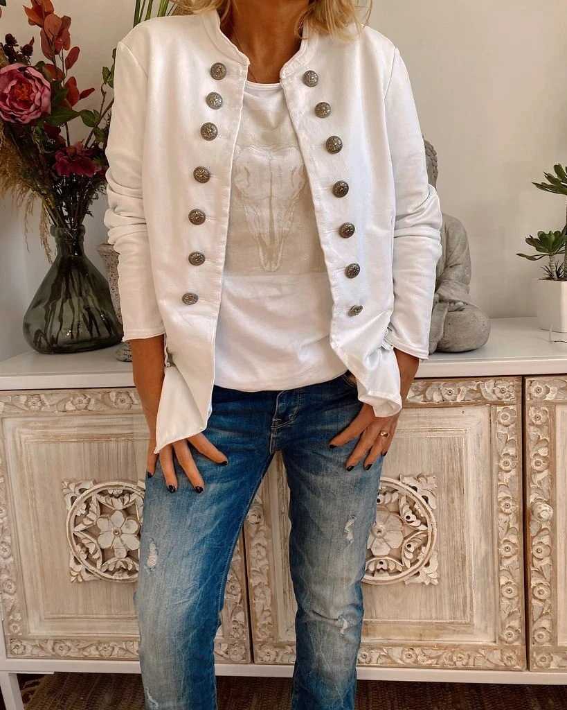 Vintage Noble Cotton Stand Collar Short Fitted Blazer Jacket