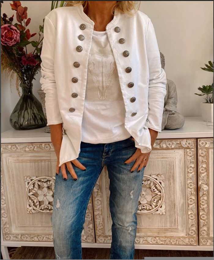 Vintage Noble Cotton Stand Collar Short Fitted Blazer Jacket