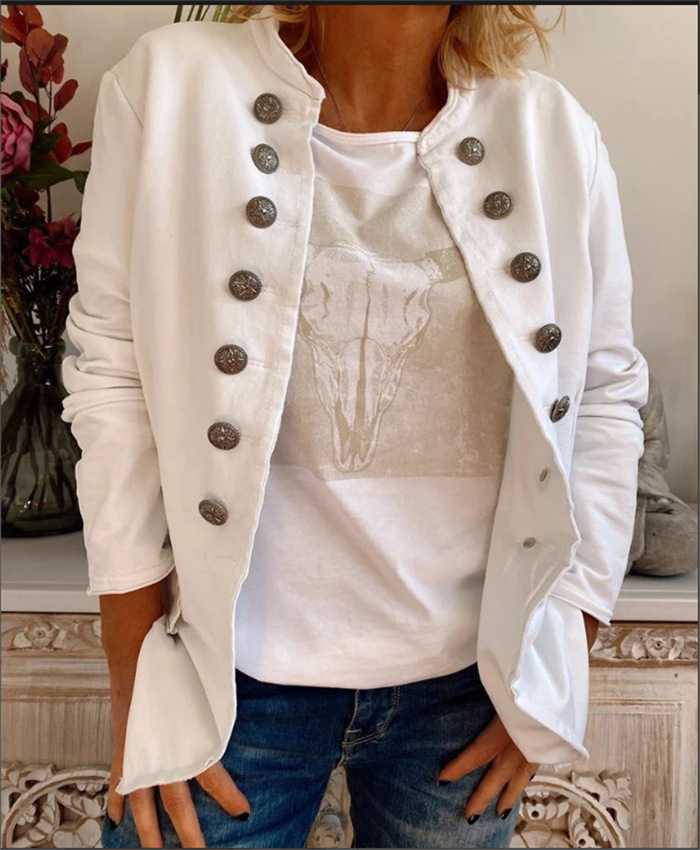 Vintage Noble Cotton Stand Collar Short Fitted Blazer Jacket