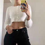 Long Sleeve Button Up Crop Top Tee Shirt For Young