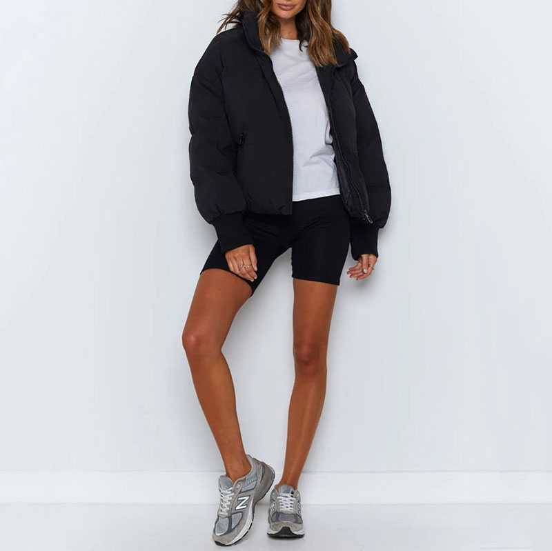 High Collar Oversized Puffy Puffer Bomber Jacket Padded