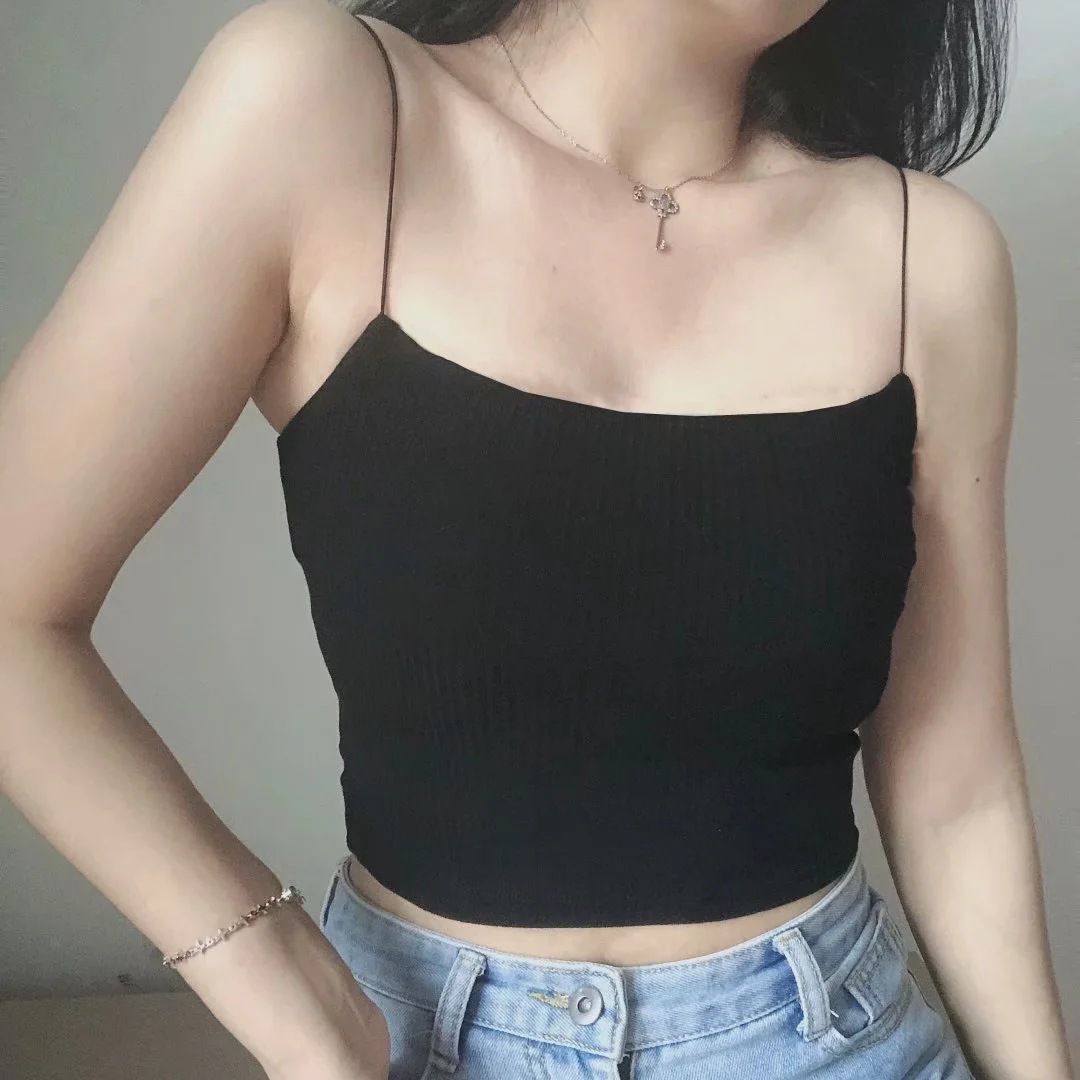 Scoop Neck Rib Knit Crop Top Knitted Tank Cami Top