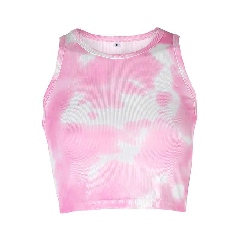 Sporty Ribbed U Neck Pastel Tie Dye Cropped Tank Tops For Women