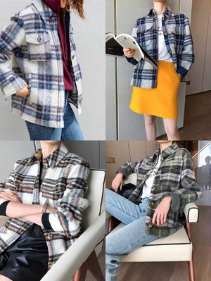 Dyed Pocket Overshirt Check Wool Blend Shirt Jacket