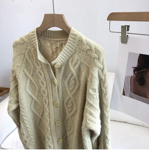 Tailored Fit Twist Braid Sweater Cable Knit Button Through Cardigan