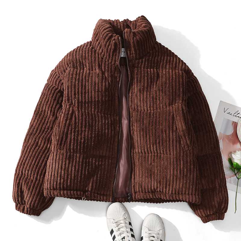 Short Corduroy Puffer Jacket Packable Down Bomber Coat