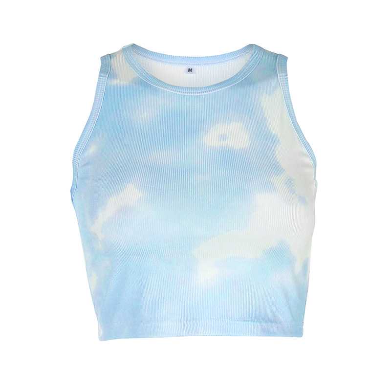 Sporty Ribbed U Neck Pastel Tie Dye Cropped Tank Tops For Women