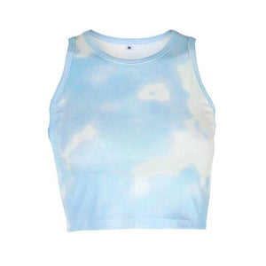 Sporty Ribbed U Neck Pastel Tie Dye Cropped Tank Tops For Women