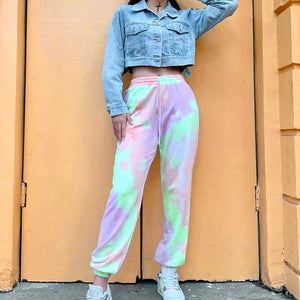 Pastel Tie-dye Loose Pants With Pockets