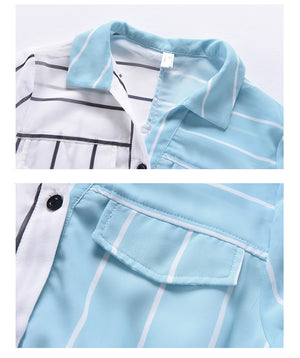 Two Piece Slimming Stripe Color Block Midi Shirt Dress