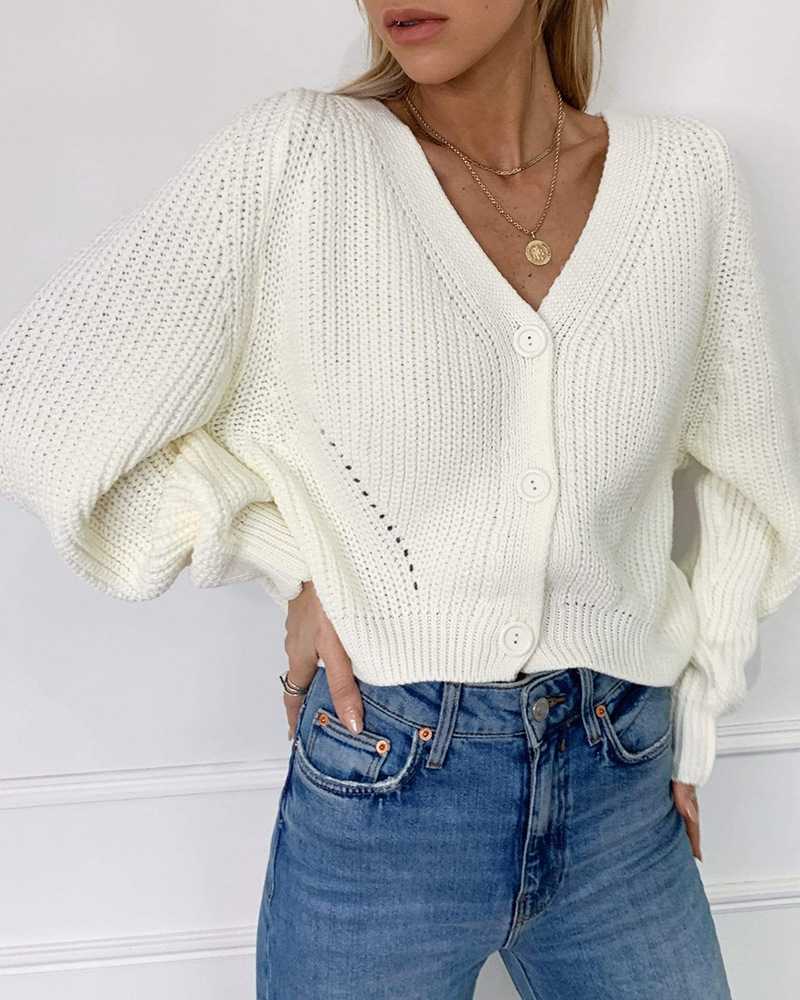 Chunky Oversized Big V Neck Button Up College Sweater For Women