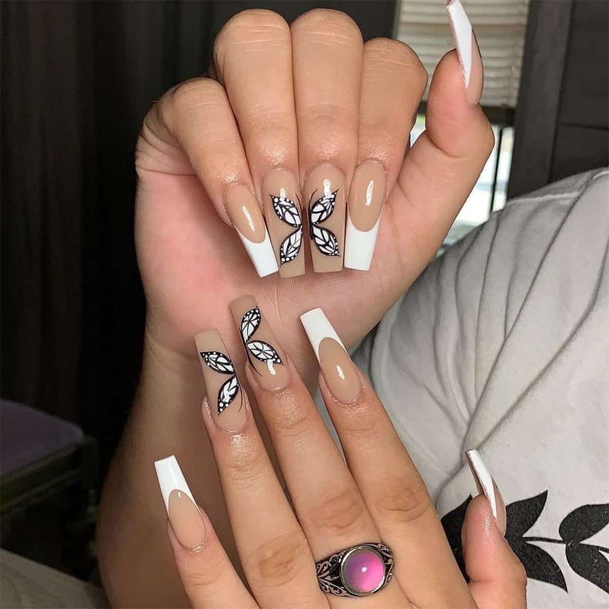 White French Tip Nails Press Nails Design Glossy - Temu