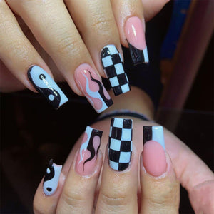 Aesthetic Long Acrylic Coffin Adhesive Nails Sticker Makeup Fashion Fits