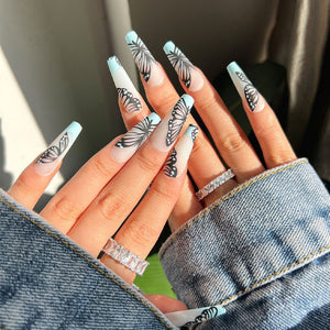 Aesthetic Long Acrylic Coffin Adhesive Nails Sticker Makeup Fashion Fits