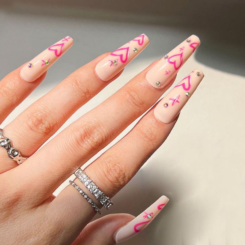 Aesthetic Long Acrylic Coffin Adhesive Nails Sticker Makeup Fashion Fits