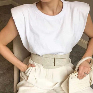 Cool Padded Shoulder Tank Top Tee Shirt With Shoulder Pad