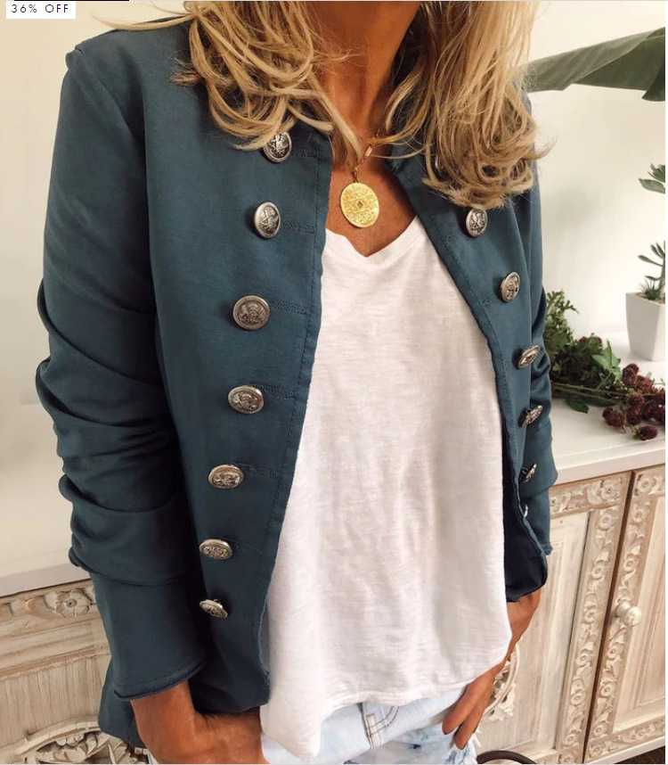 Vintage Noble Cotton Stand Collar Short Fitted Blazer Jacket