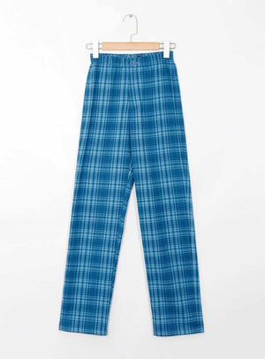 College Retro Gingham Straight Leg Checked Trousers Womens