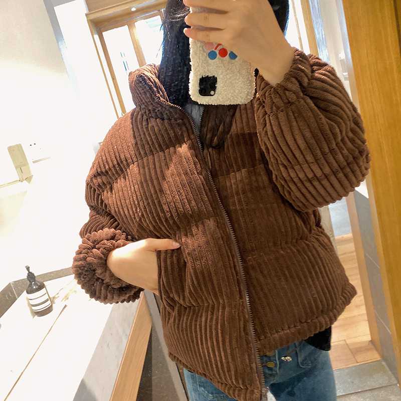 Short Corduroy Puffer Jacket Packable Down Bomber Coat