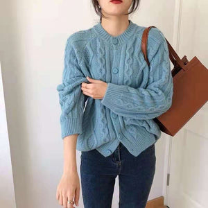 Tailored Fit Twist Braid Sweater Cable Knit Button Through Cardigan