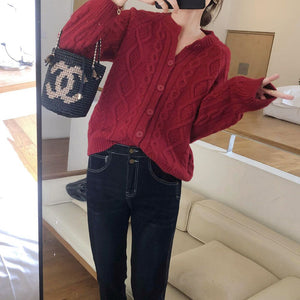 Tailored Fit Twist Braid Sweater Cable Knit Button Through Cardigan