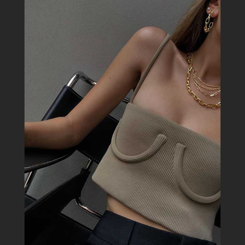 Underwire Decor Ribbed Knitted Tube Tank Tops