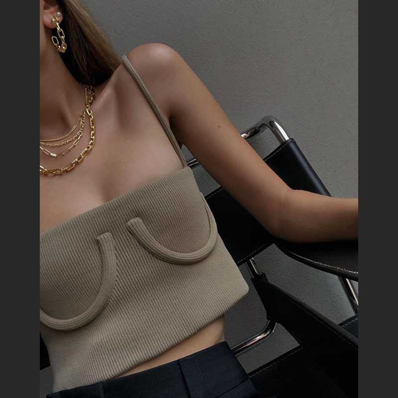 Underwire Decor Ribbed Knitted Tube Tank Tops