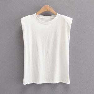 Cool Padded Shoulder Tank Top Tee Shirt With Shoulder Pad