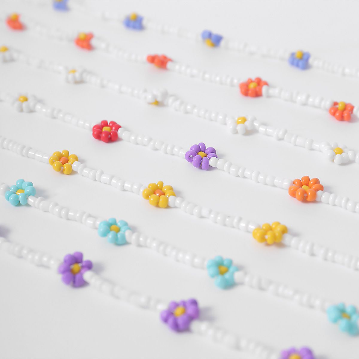 Boho Handmade Colorful Flower Rainbow Beaded Choker Necklaces