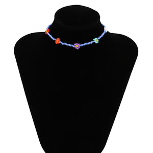 Boho Handmade Colorful Flower Rainbow Beaded Choker Necklaces