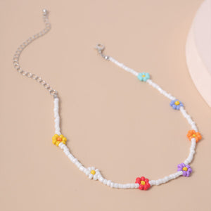 Boho Handmade Colorful Flower Rainbow Beaded Choker Necklaces