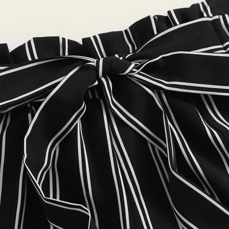 Striped High Waisted Paper bag Shorts Women's