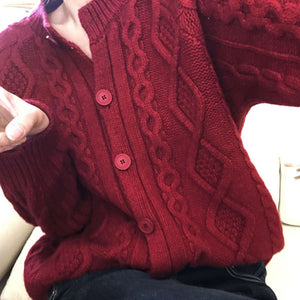 Tailored Fit Twist Braid Sweater Cable Knit Button Through Cardigan