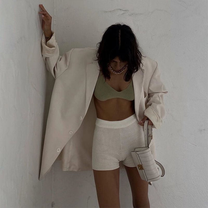 Basic Fitted Ribbed Cycle Shorts Knitted Highwaist Shorts