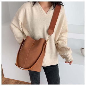 Italian Design Carryall Faux Suede Leather Bucket Bag