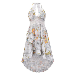 Deep V Neck Embroidery Lace Tiered Ruffle Dress Open Back