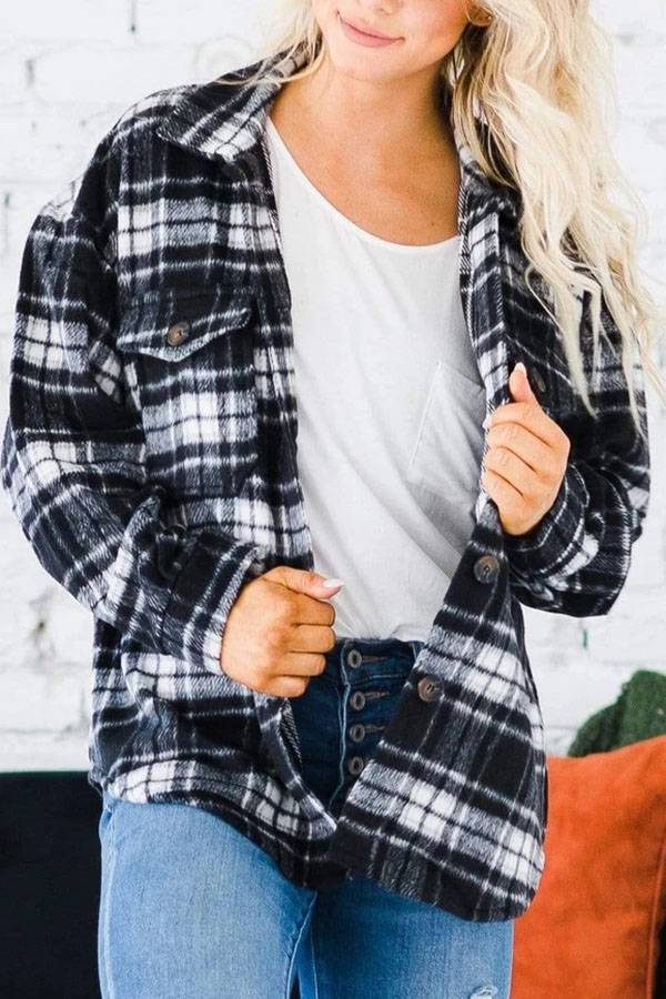 Classic Thick Colorblock Checked Button Down Shirt Jacket Woolen