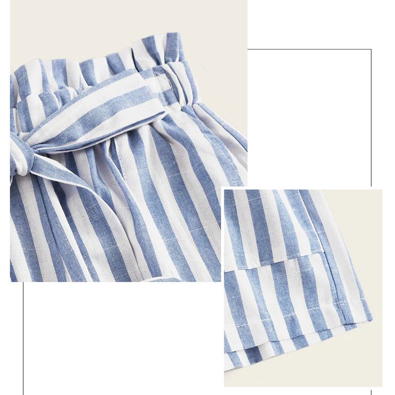 Striped High Waisted Paper bag Shorts Women's