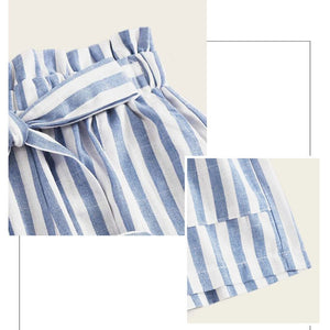 Striped High Waisted Paper bag Shorts Women's