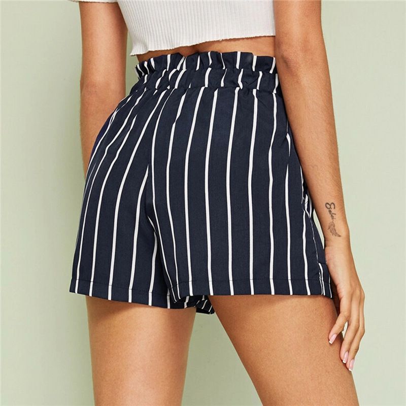 Striped High Waisted Paper bag Shorts Women's