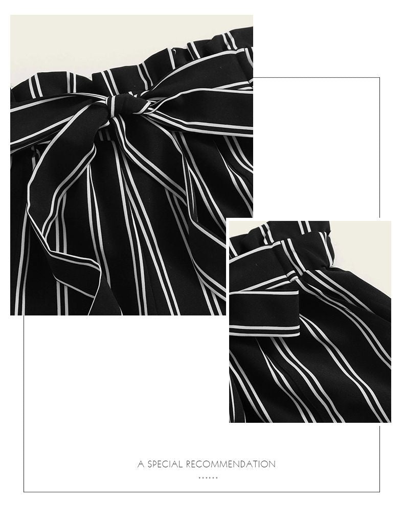 Striped High Waisted Paper bag Shorts Women's