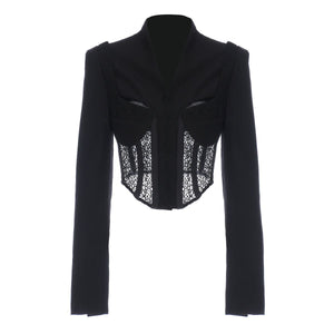Slim Fit Tailored Blocked Mesh Lace Cropped Corset jacket