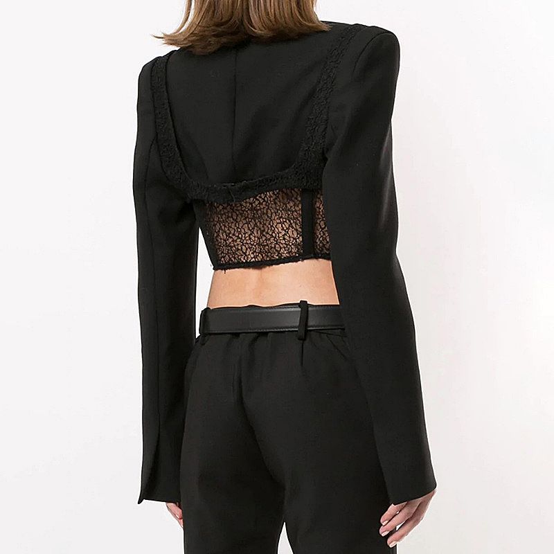 Slim Fit Tailored Blocked Mesh Lace Cropped Corset jacket