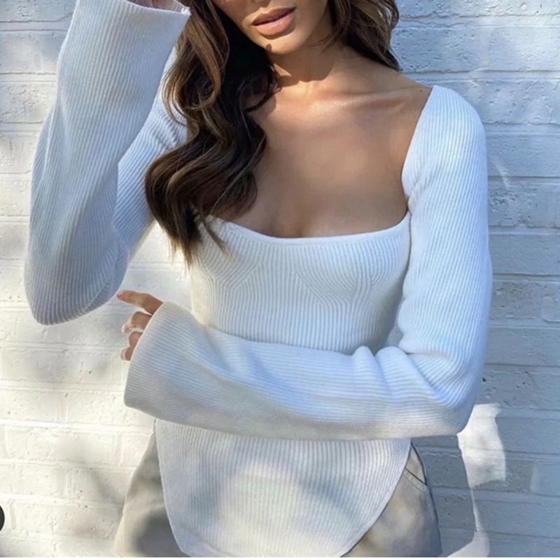 Slim Fit Ribbed Knit Long Sleeve Corset Top Shirts